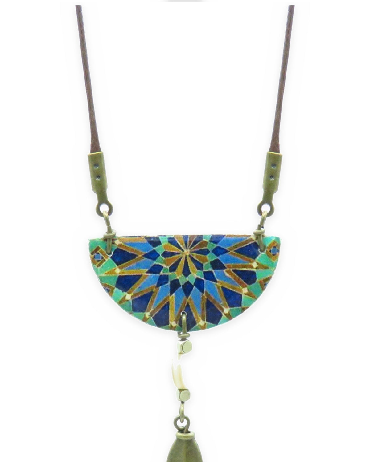 Casablanca Semicircle Tile Necklace – front view, hand-cut air-dried Persian tile