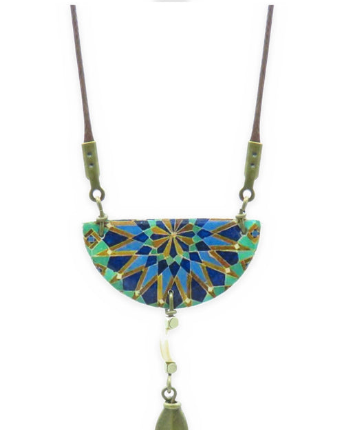 Casablanca Semicircle Tile Necklace – front view, hand-cut air-dried Persian tile