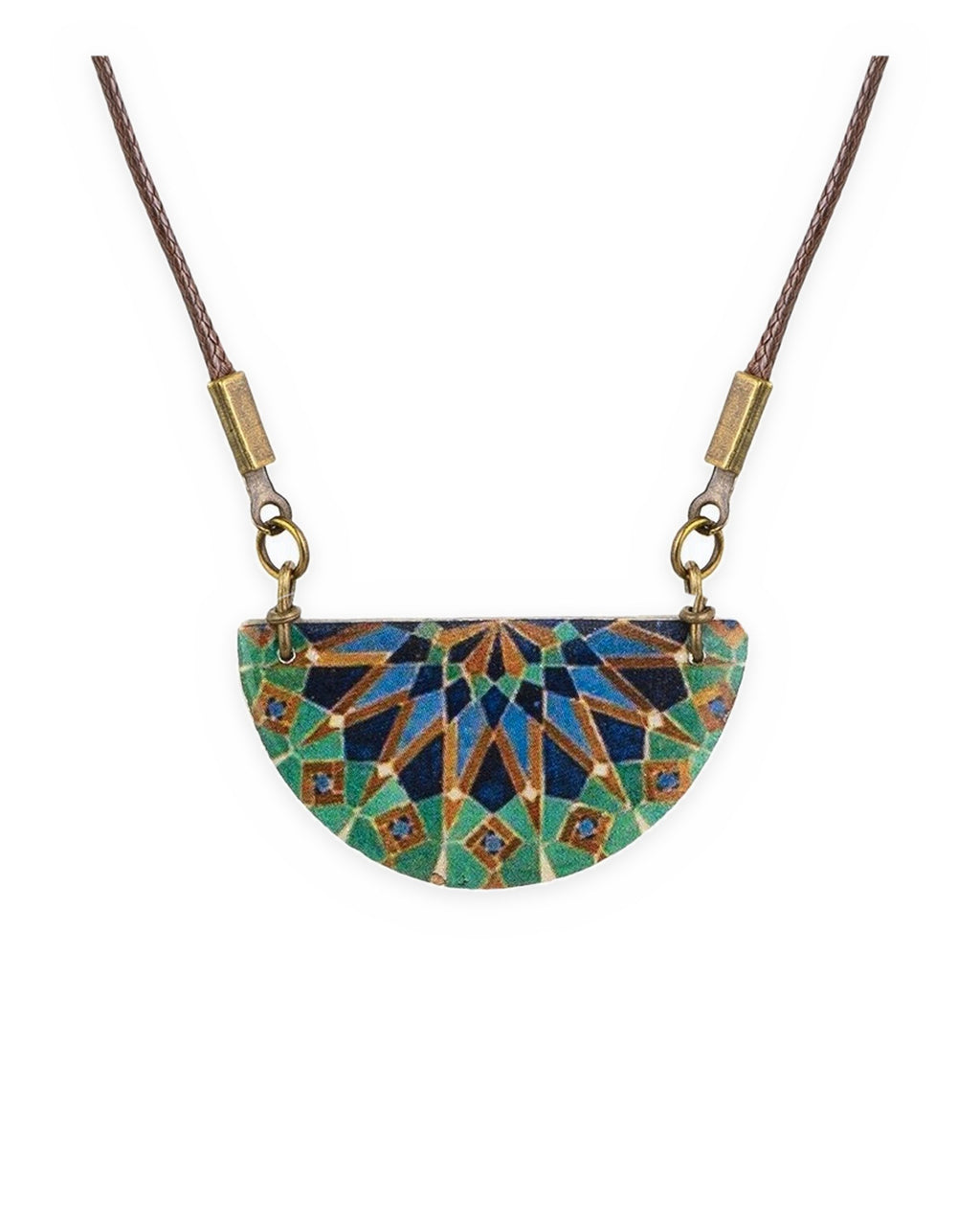 Casablanca Semicircle Tile Necklace – front view, hand-cut air-dried Persian tile