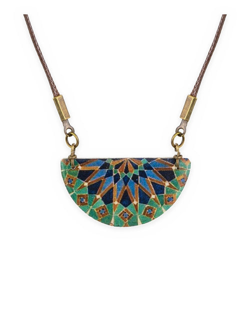 Casablanca Semicircle Tile Necklace – front view, hand-cut air-dried Persian tile
