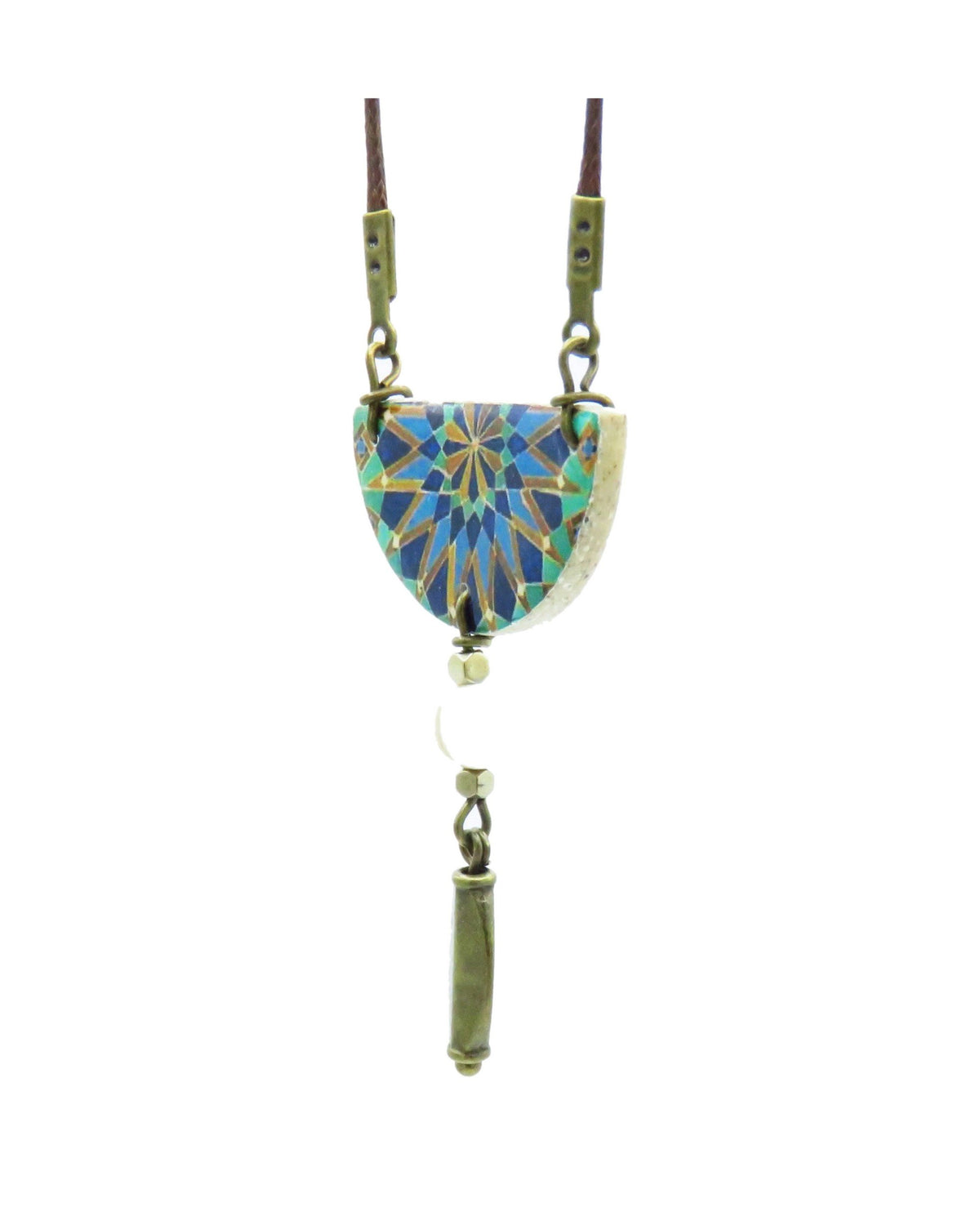 Casablanca Semicircle Tile Necklace – detail, hand-cut air-dried Persian tile