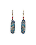 Cheshme Rectangular Tile Earrings – front view, hand-cut air-dried Persian tile