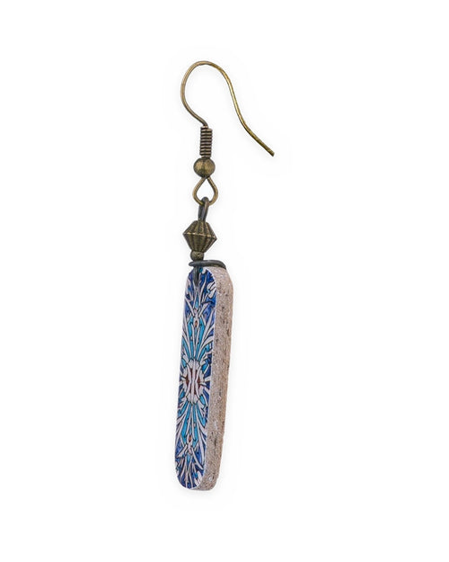 Cheshme Rectangular Tile Earrings – single earring, hand-cut air-dried Persian tile