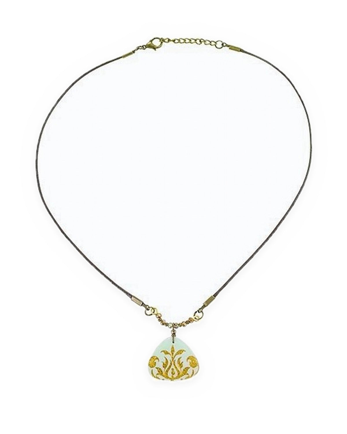 Firouze Rounded Triangle Tile Necklace – full length, hand-cut air-dried Persian tile