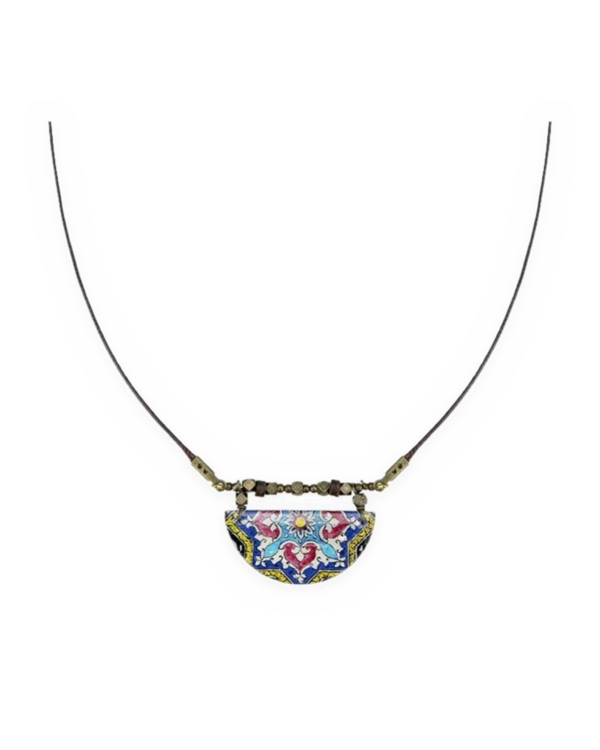 Gardoon Semicircle Tile Necklace – full length, hand-cut air-dried Persian tile