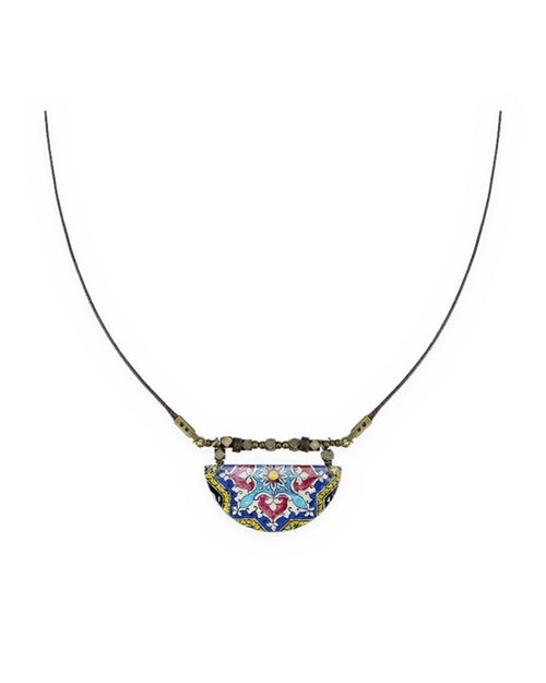 Gardoon Semicircle Tile Necklace – full length, hand-cut air-dried Persian tile