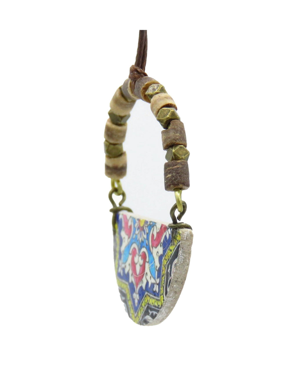 Gardoon Semicircle Tile Necklace – detail, hand-cut air-dried Persian tile