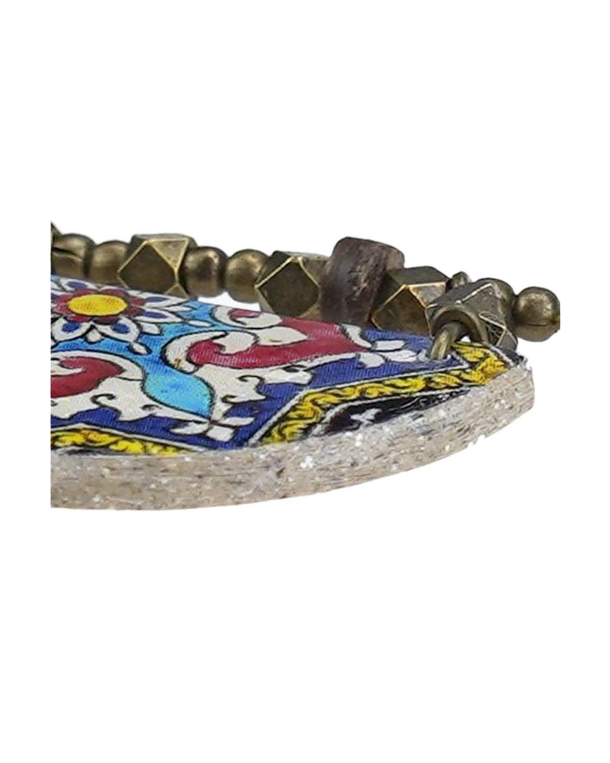 Gardoon Semicircle Tile Necklace – detail, hand-cut air-dried Persian tile