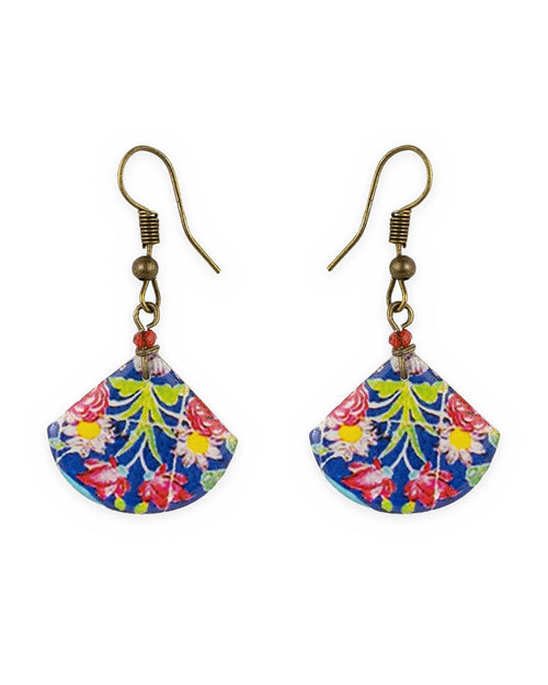 Golestan Fan Tile Earrings – front view, hand-cut air-dried Persian tile