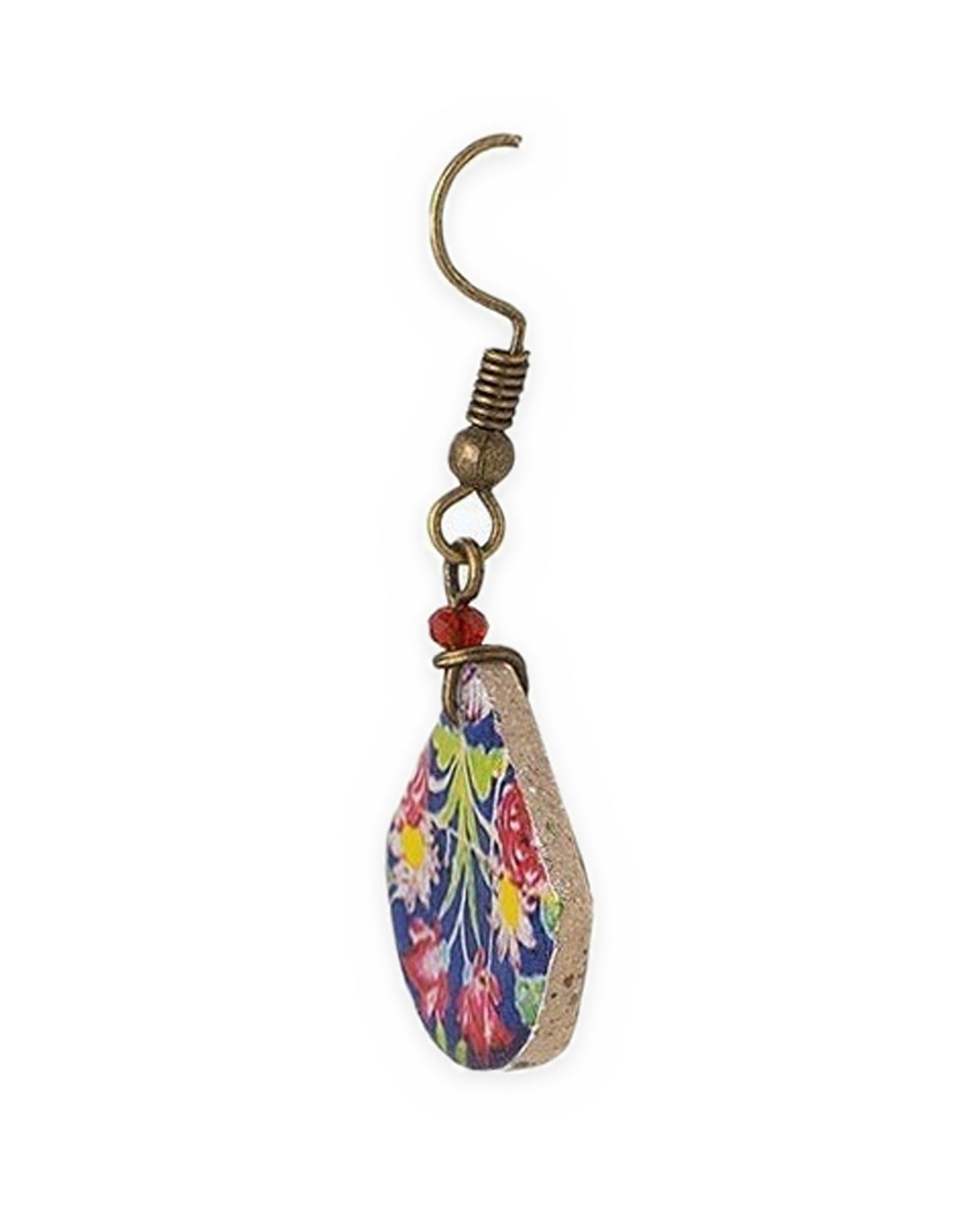 Golestan Fan Tile Earrings – single earring, hand-cut air-dried Persian tile