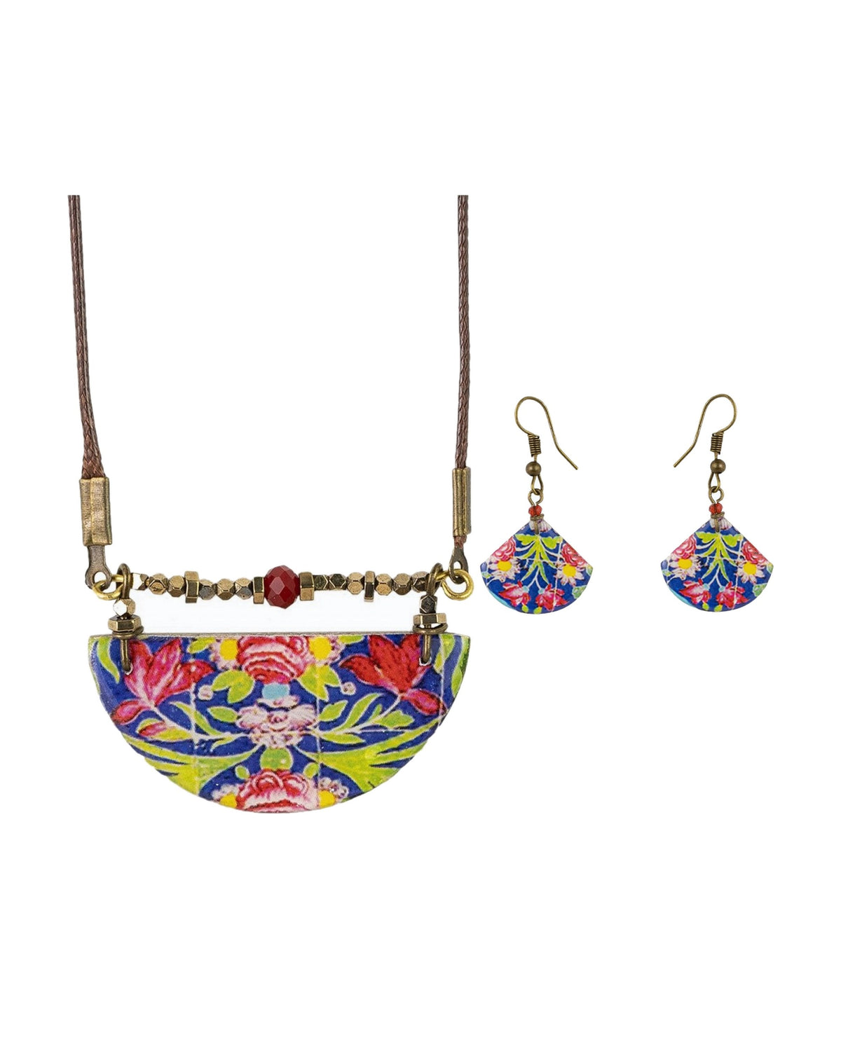 Golestan Gift Set – Persian tile necklace and matching earrings on white