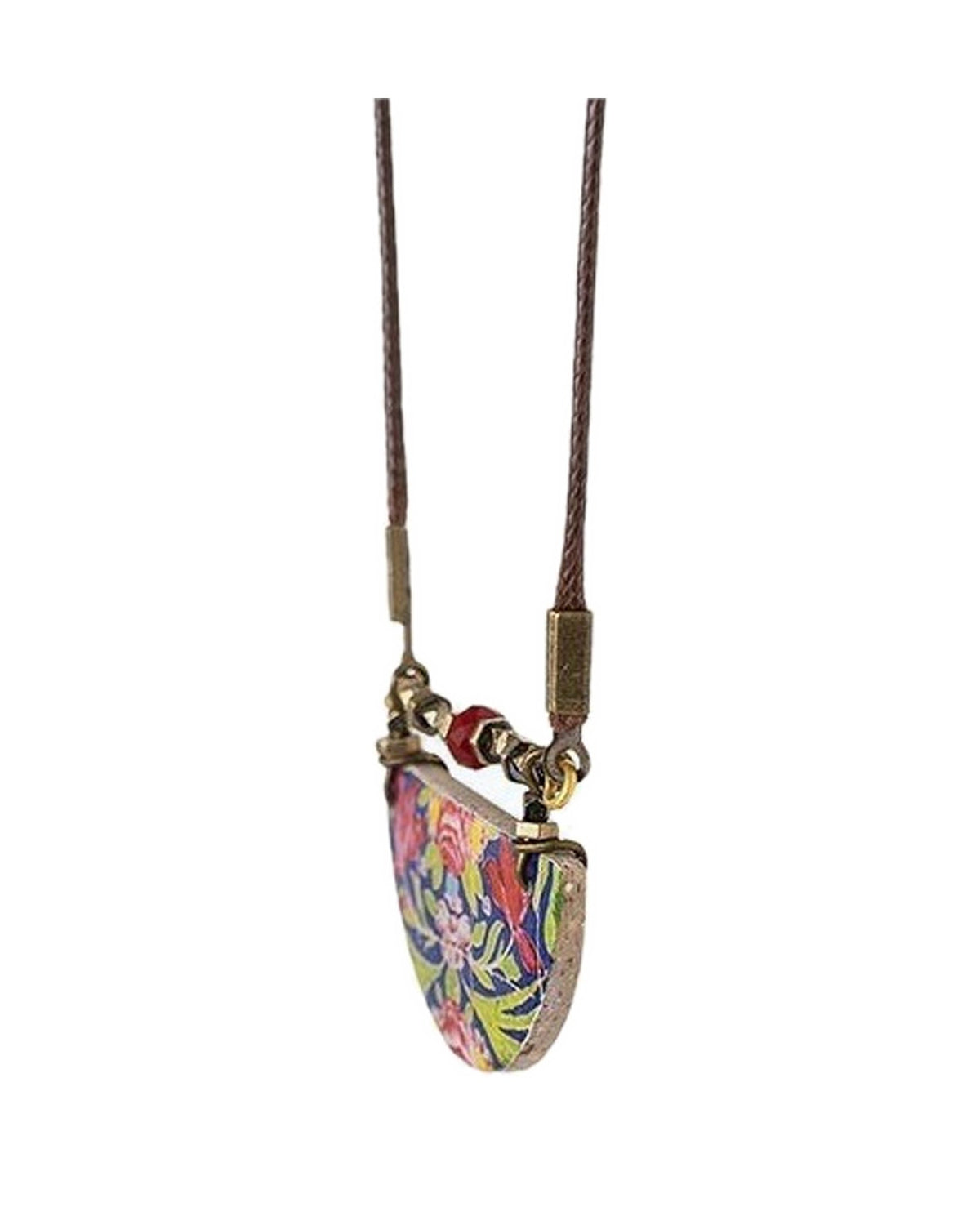 Golestan Semicircle Tile Necklace – detail, hand-cut air-dried Persian tile