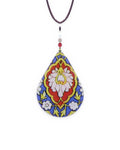 Kashmar Teardrop Tile Necklace – front view, hand-cut air-dried Persian tile