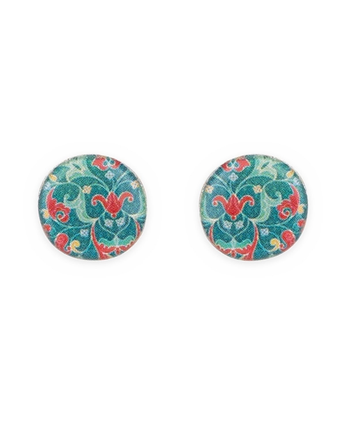 Mahi Round Tile Stud Earrings – front view, hand-cut air-dried Persian tile