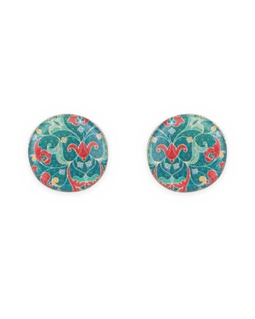 Mahi Round Tile Stud Earrings – front view, hand-cut air-dried Persian tile