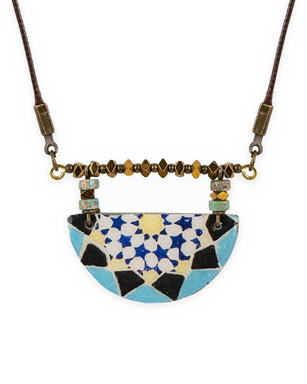 Moaragh Semicircle Tile Necklace – front view, hand-cut air-dried Persian tile
