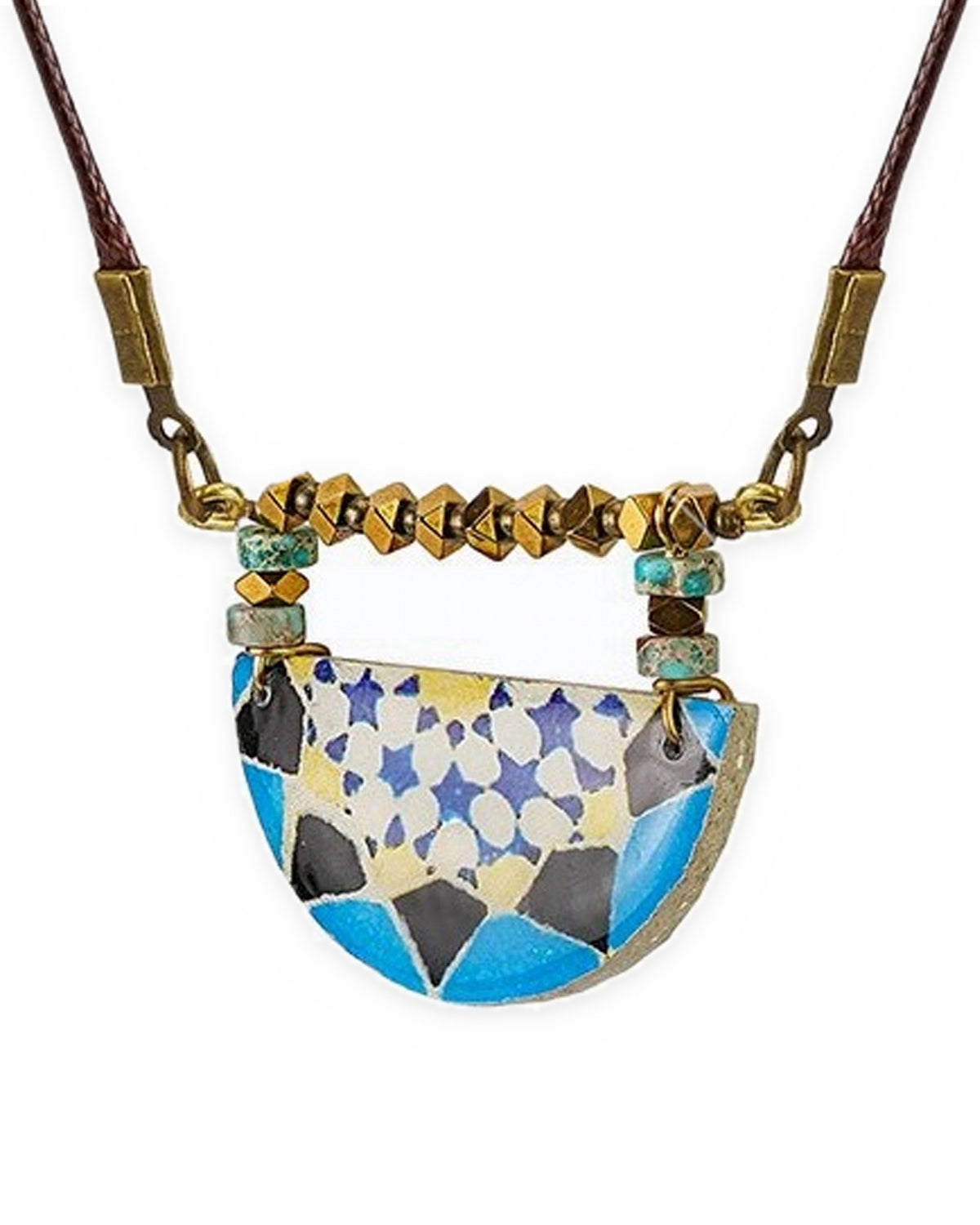 Moaragh Semicircle Tile Necklace – front view, hand-cut air-dried Persian tile