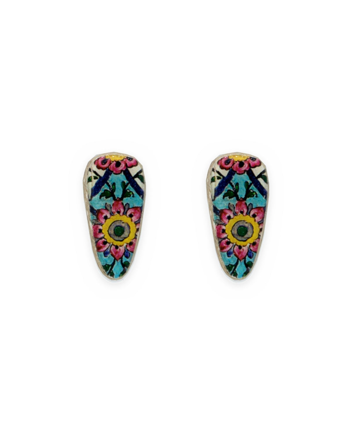 Nastaran Oblong Tile Stud Earrings – front view, hand-cut air-dried Persian tile