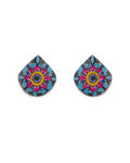 Nastaran Teardrop Tile Stud Earrings – front view, hand-cut air-dried Persian tile