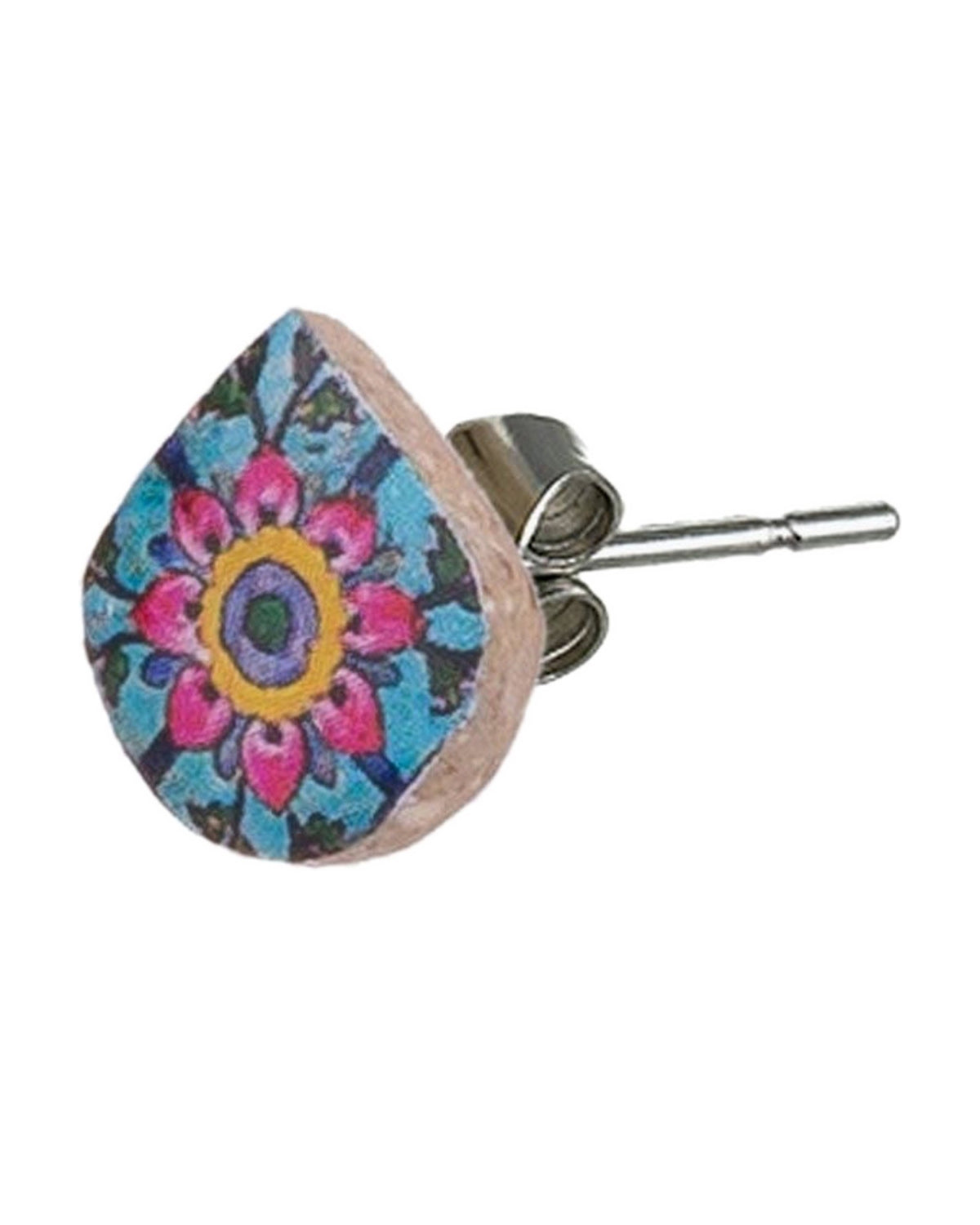 Nastaran Teardrop Tile Stud Earrings – detail, hand-cut air-dried Persian tile