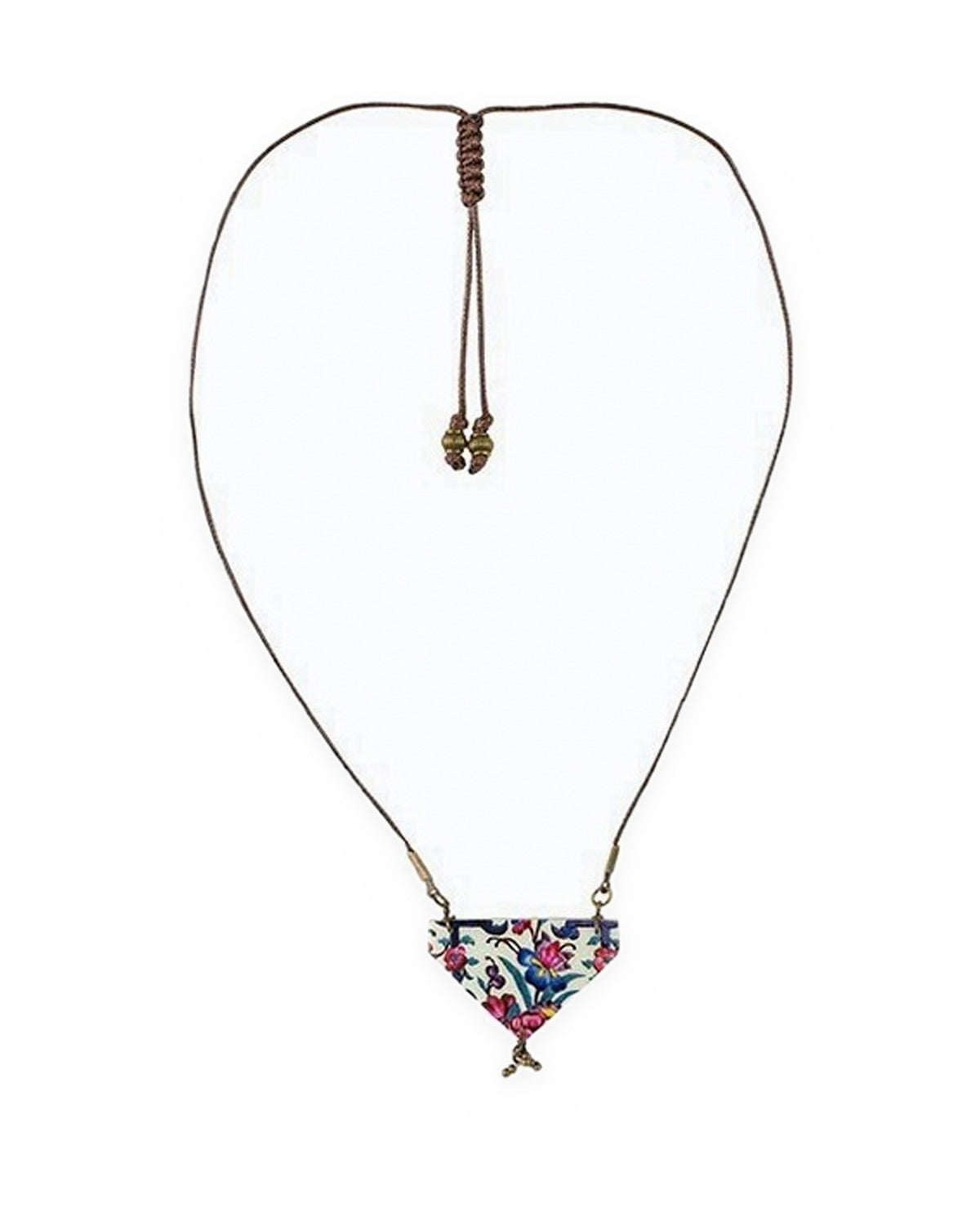 Qonche Triangular Tile Necklace – full length, hand-cut air-dried Persian tile