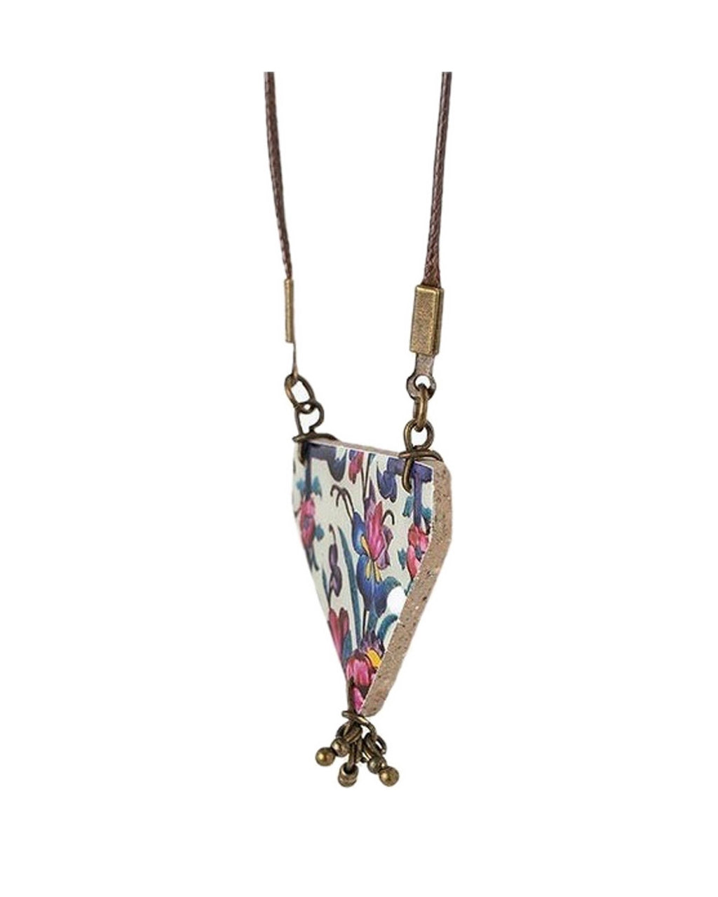 Qonche Triangular Tile Necklace – detail, hand-cut air-dried Persian tile