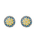 Setare Round Tile Stud Earrings – front view, hand-cut air-dried Persian tile
