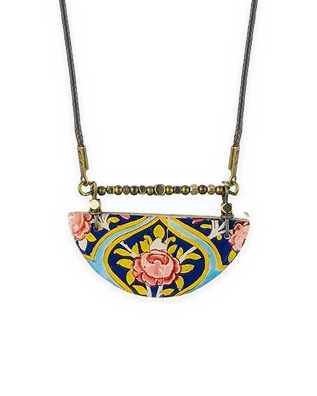 Shiraz Semicircle Tile Necklace – front view, hand-cut air-dried Persian tile