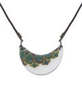 Tahzib Crescent Tile Necklace – front view, hand-cut air-dried Persian tile
