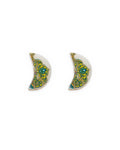 Tahzib Crescent Tile Stud Earrings – front view, hand-cut air-dried Persian tile