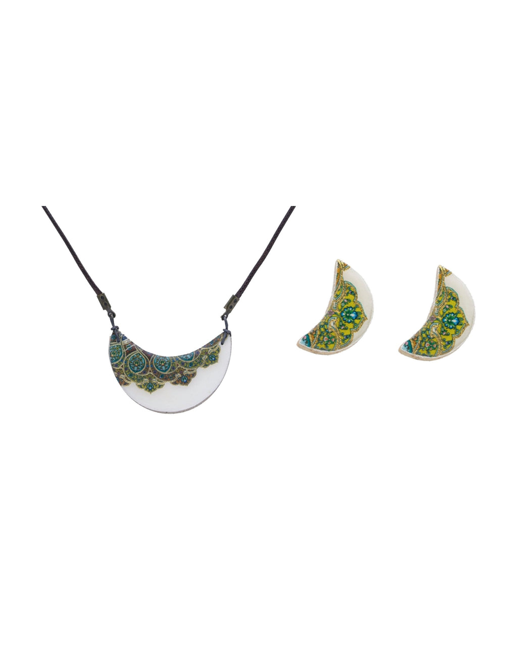 Tahzib Gift Set – Persian tile necklace and matching earrings on white