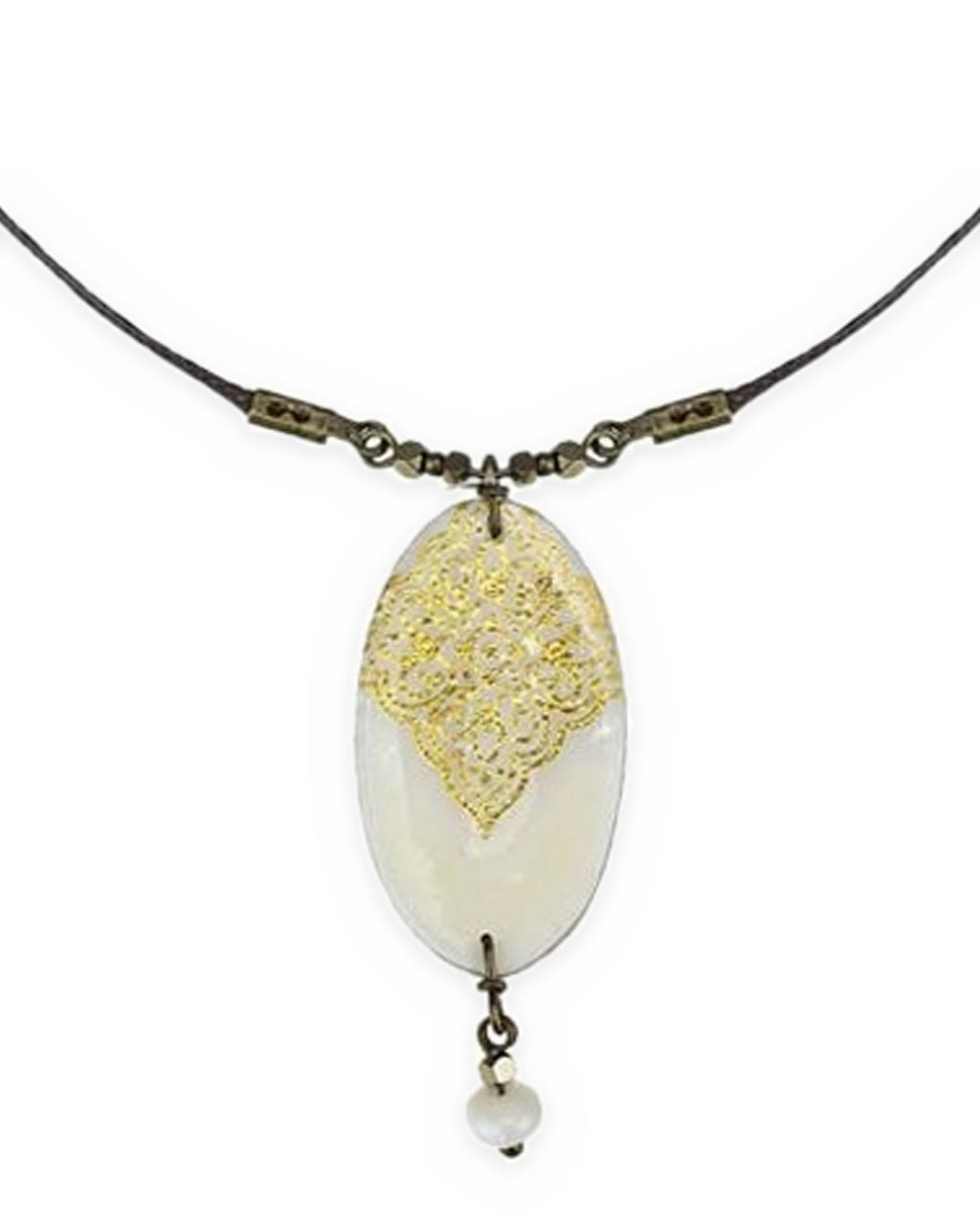 Tala Oval Tile Necklace – front view, hand-cut air-dried Persian tile
