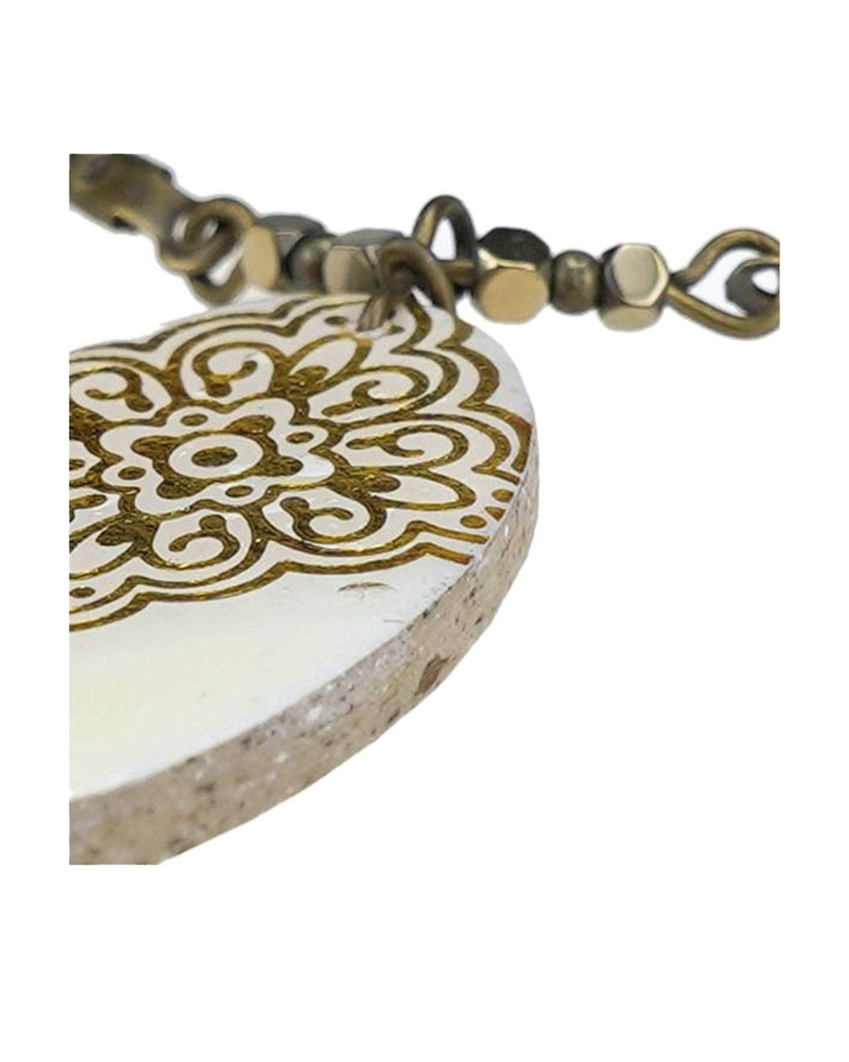 Tala Oval Tile Necklace – detail, hand-cut air-dried Persian tile