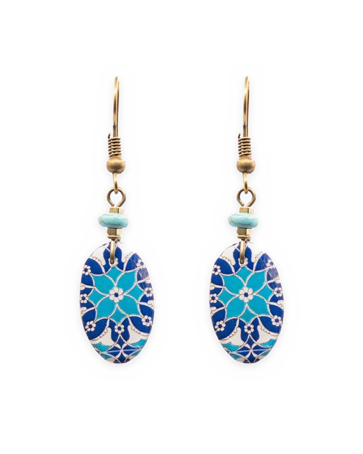 Taranom Oval Tile Earrings – front view, hand-cut air-dried Persian tile