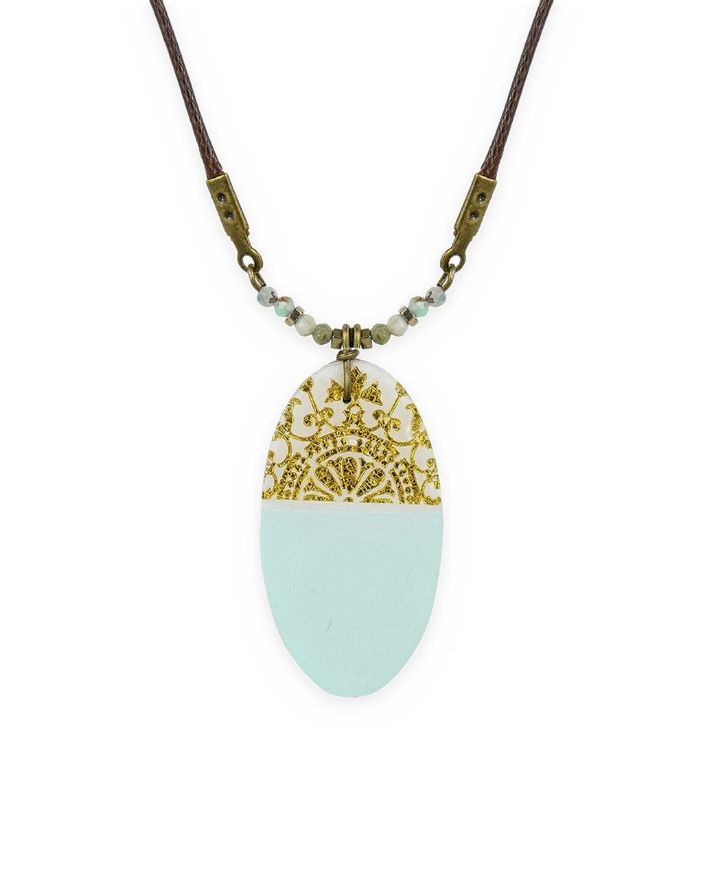 Tolu Oval Tile Necklace – front view, hand-cut air-dried Persian tile
