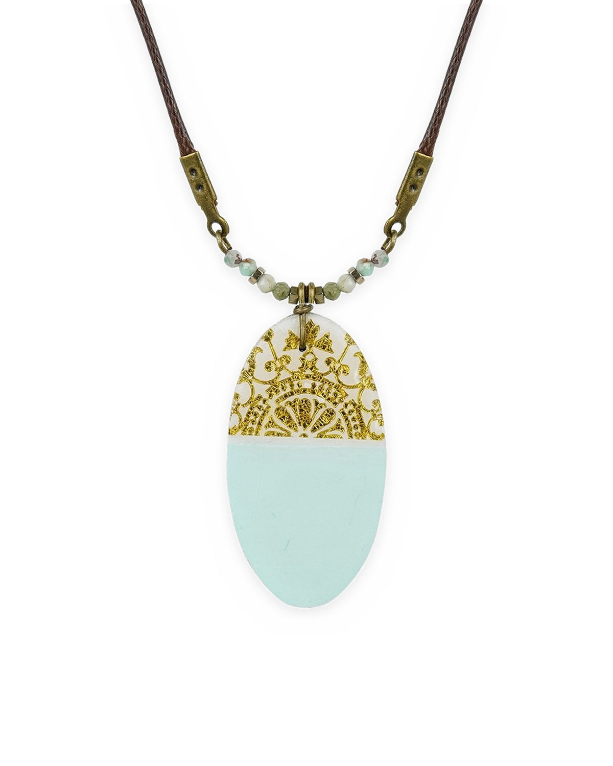 Tolu Oval Tile Necklace – front view, hand-cut air-dried Persian tile
