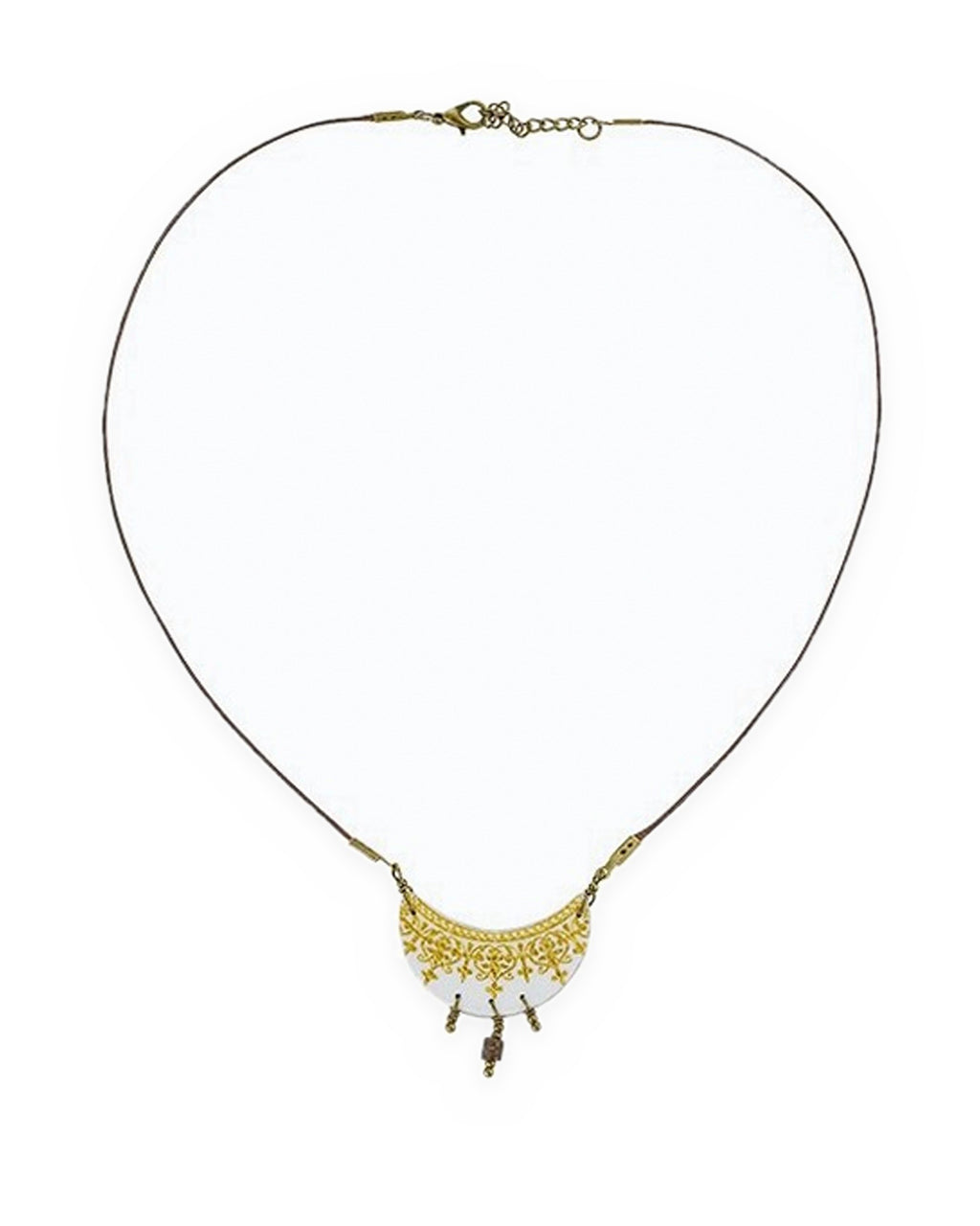 Zarrin Crescent Tile Necklace – full length, hand-cut air-dried Persian tile
