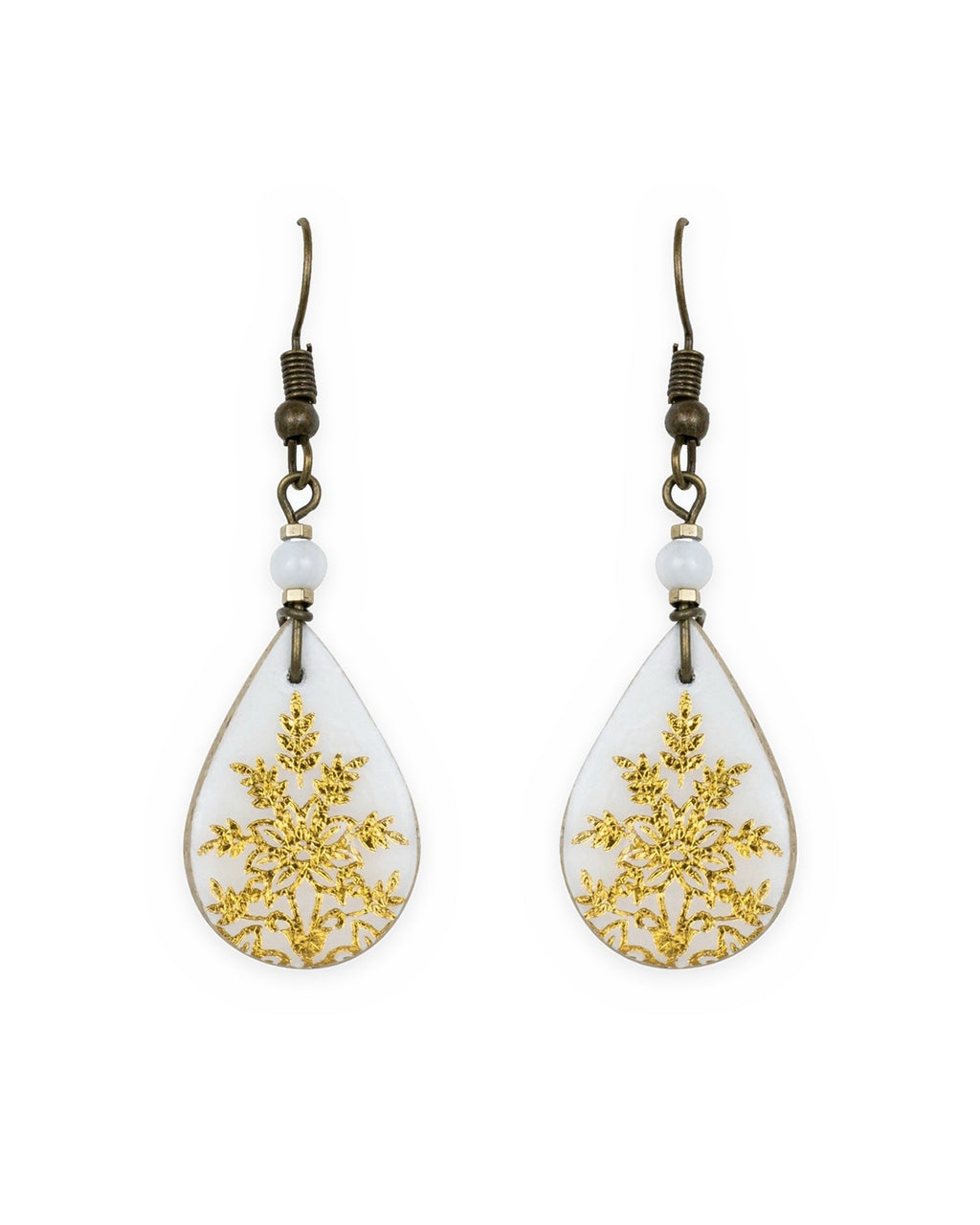 Zarrin Teardrop Tile Earrings – front view, hand-cut air-dried Persian tile