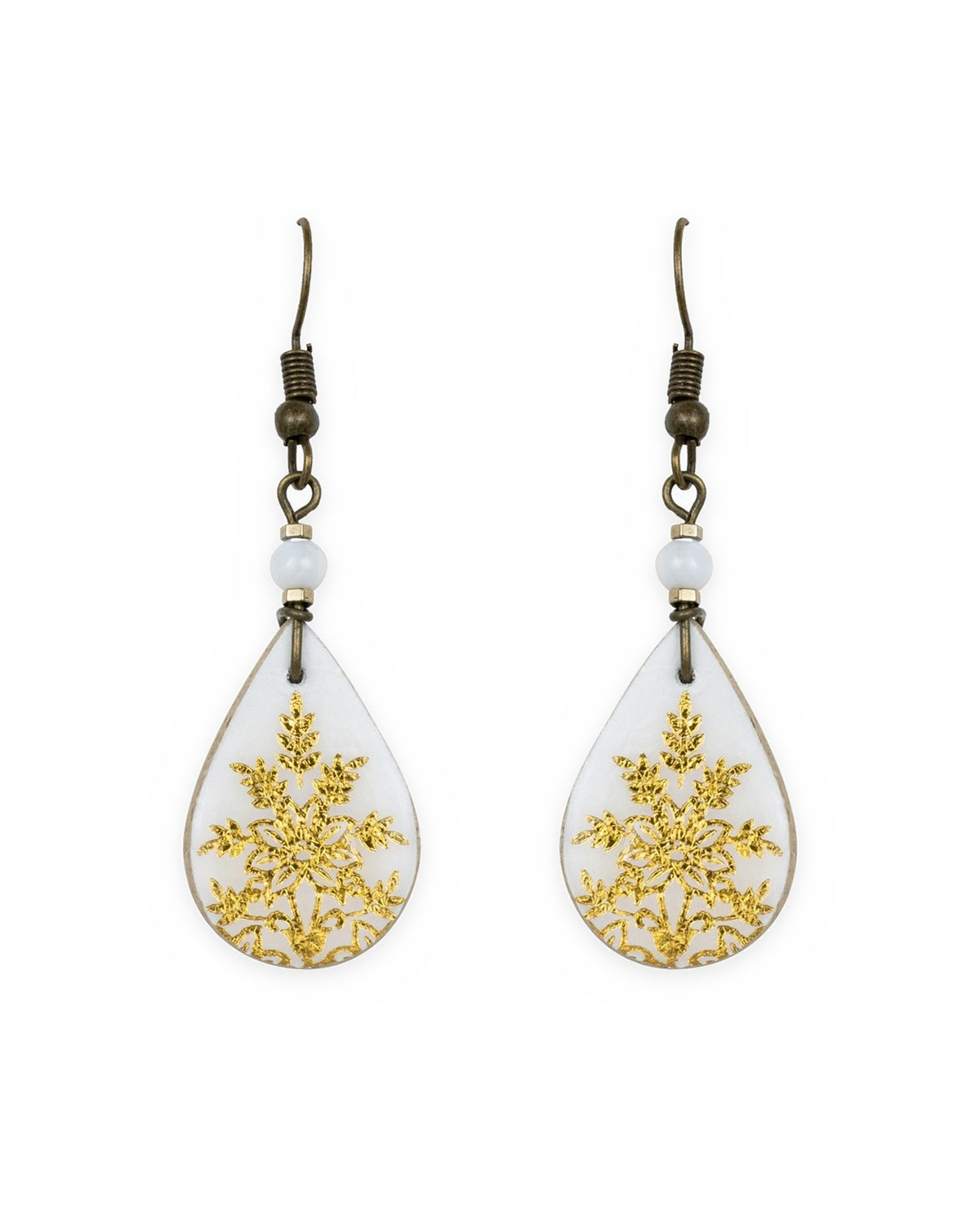 Zarrin Teardrop Tile Earrings – front view, hand-cut air-dried Persian tile