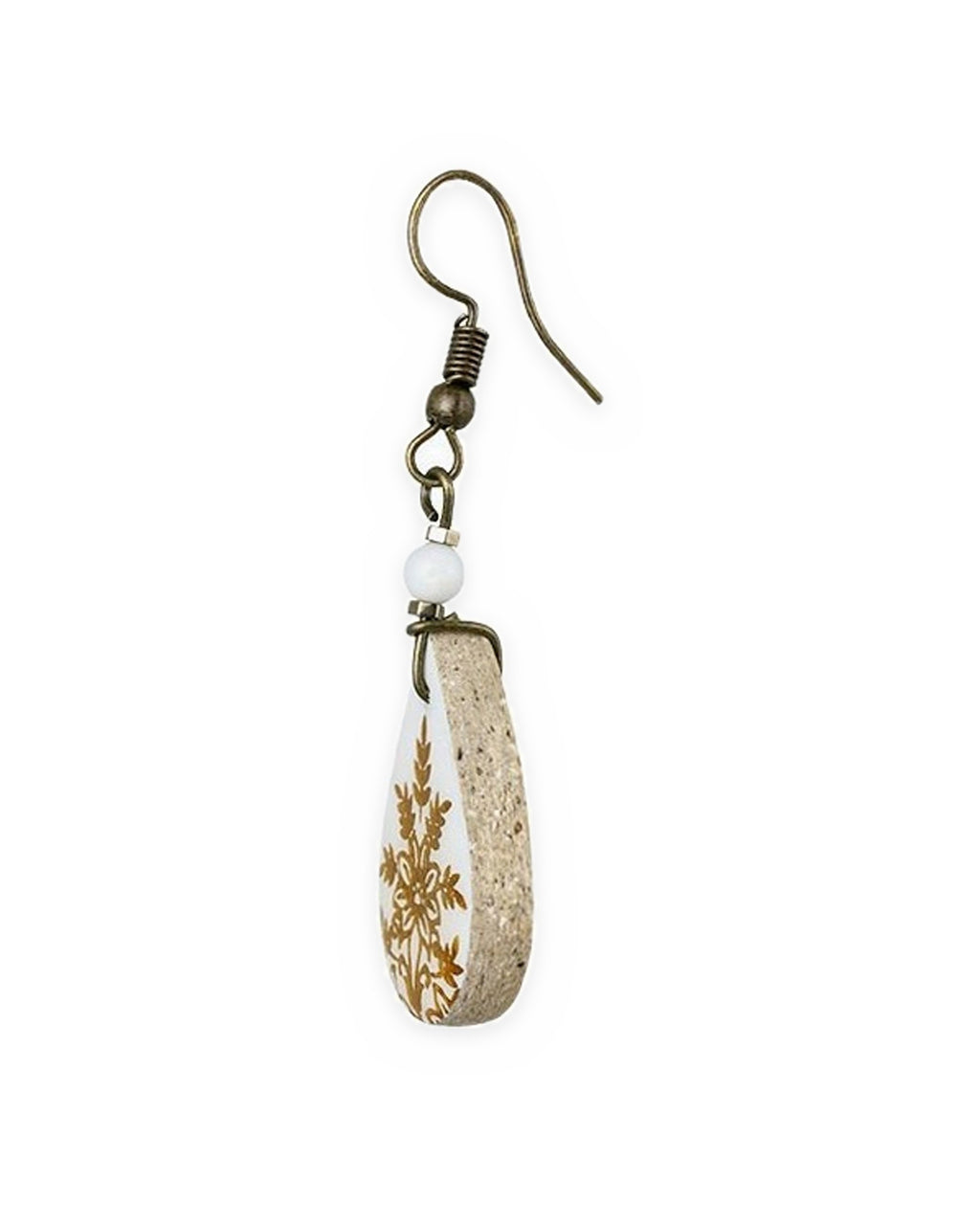 Zarrin Teardrop Tile Earrings – single earring, hand-cut air-dried Persian tile