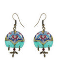 Zomorrod Arch Tile Earrings – front view, hand-cut air-dried Persian tile