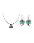 Zomorrod Turquoise Gift Set – Persian tile necklace and matching earrings on white