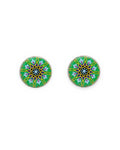 Zomorrod Round Tile Stud Earrings – front view, hand-cut air-dried Persian tile