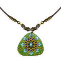 Zomorrod Rounded Triangle Tile Necklace Green – front view, hand-cut air-dried Persian tile
