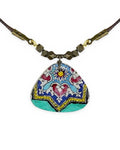 Zomorrod Rounded Triangle Tile Necklace Turquoise – front view, hand-cut air-dried Persian tile