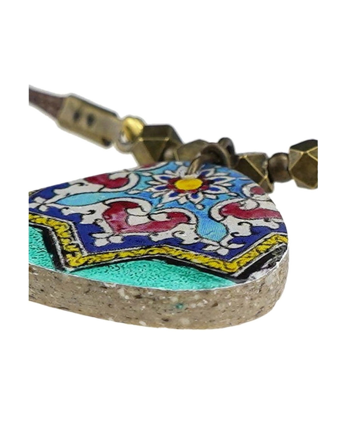 Zomorrod Rounded Triangle Tile Necklace Turquoise – detail, hand-cut air-dried Persian tile